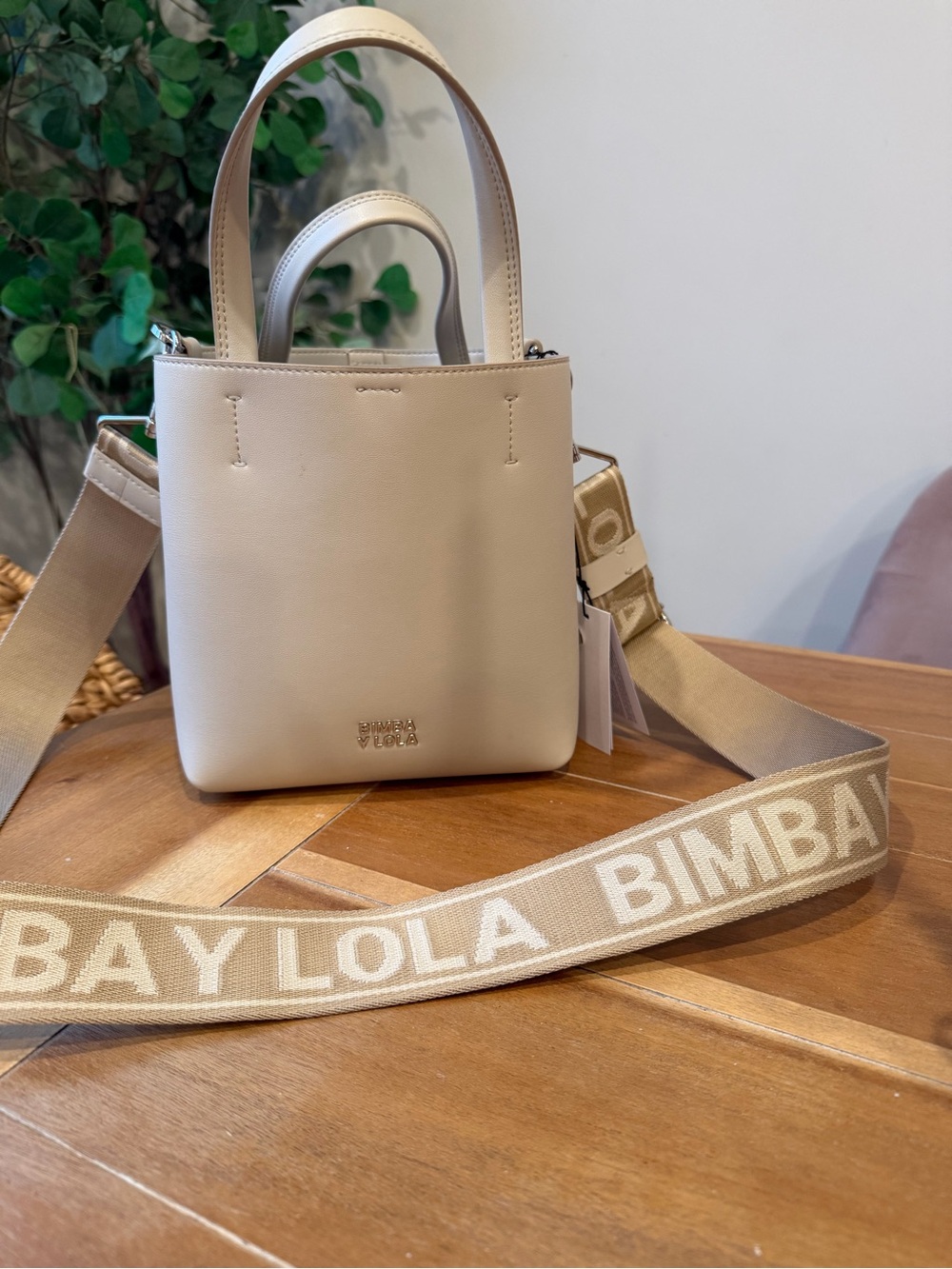 Bimba y Lola Cream Mini Tote with Branded Strap